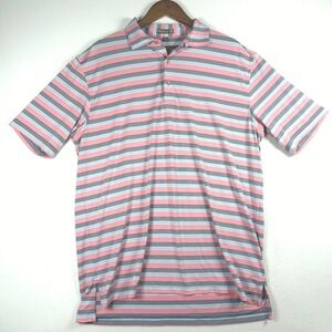 Peter Millar Summer Comfort Mens Pink Blue Striped Golf Polo Shirt L MS16EK17S